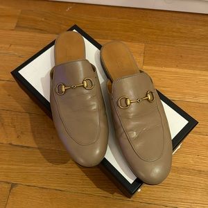 Gucci Taupe Leather Horsebit Mules